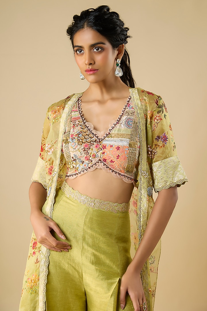 Green Silk Palazzo Pant Set by aum ashima & asit at Pernia's Pop Up Shop