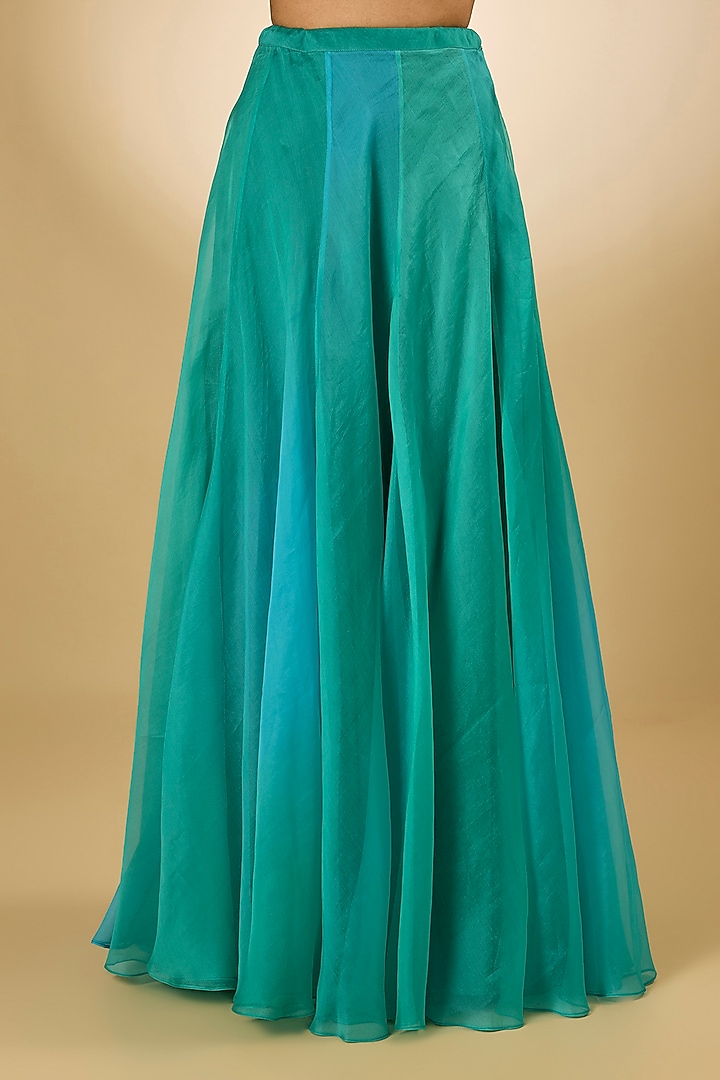Aqua Silk Skirt Set by aum ashima & asit at Pernia's Pop Up Shop