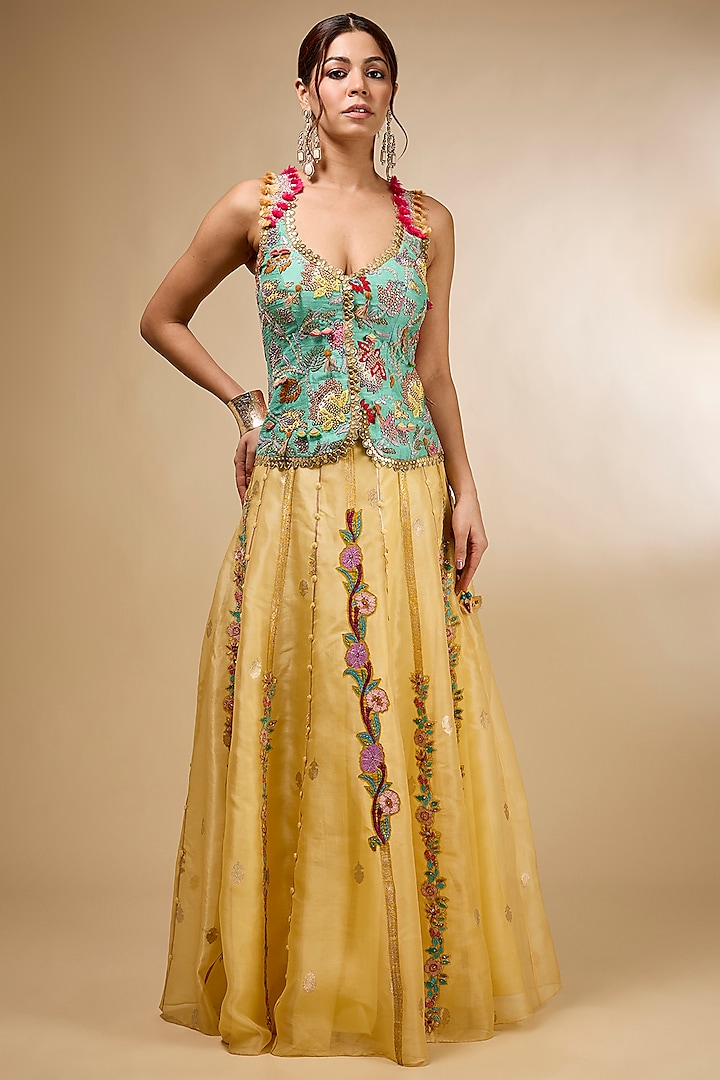 Yellow Organza Skirt Set by aum ashima & asit at Pernia's Pop Up Shop