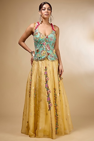 Yellow Organza Skirt Set by aum ashima & asit
