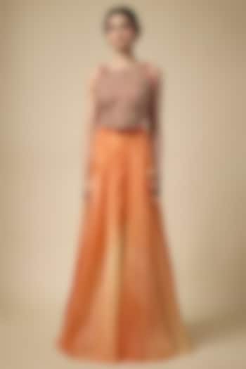 Peach Silk Skirt Set by aum ashima & asit at Pernia's Pop Up Shop