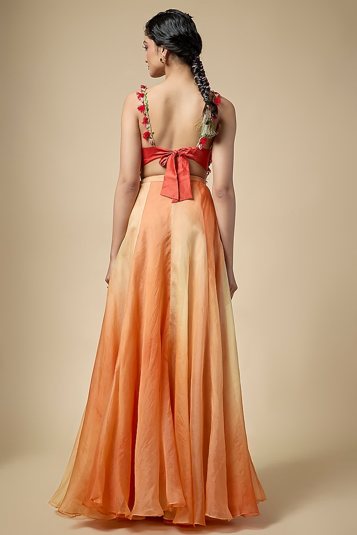 Peach Silk Skirt Set by aum ashima & asit at Pernia's Pop Up Shop