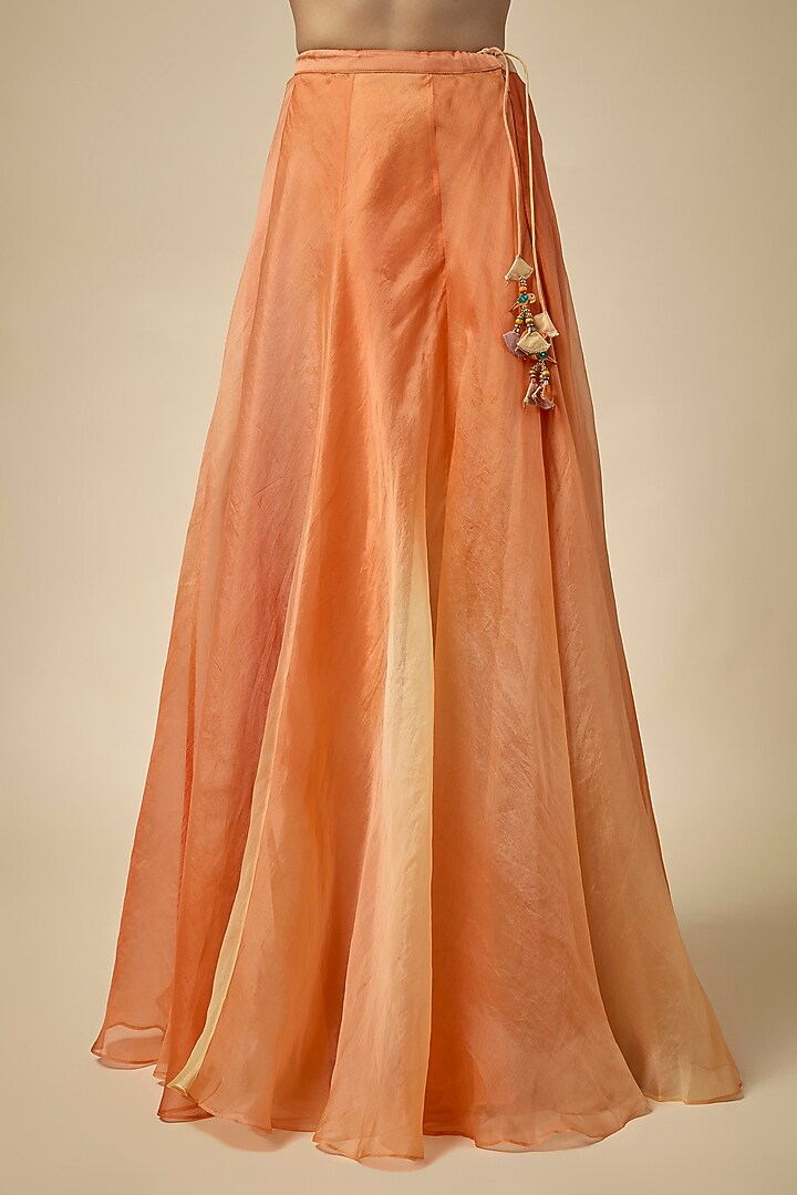 Peach Silk Skirt Set by aum ashima & asit at Pernia's Pop Up Shop