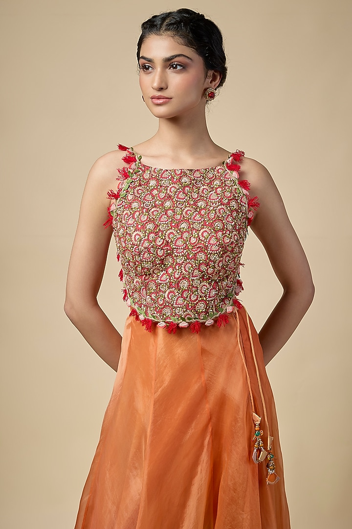Peach Silk Skirt Set by aum ashima & asit at Pernia's Pop Up Shop