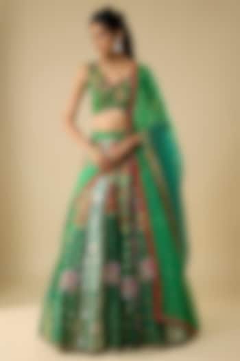 Green Silk Bridal Lehenga Set by aum ashima & asit at Pernia's Pop Up Shop