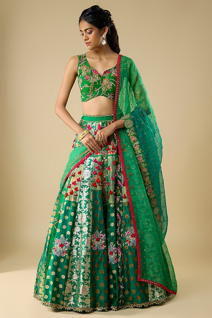 Green Silk Bridal Lehenga Set by aum ashima & asit at Pernia's Pop Up Shop