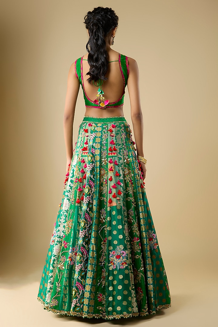 Green Silk Bridal Lehenga Set by aum ashima & asit at Pernia's Pop Up Shop