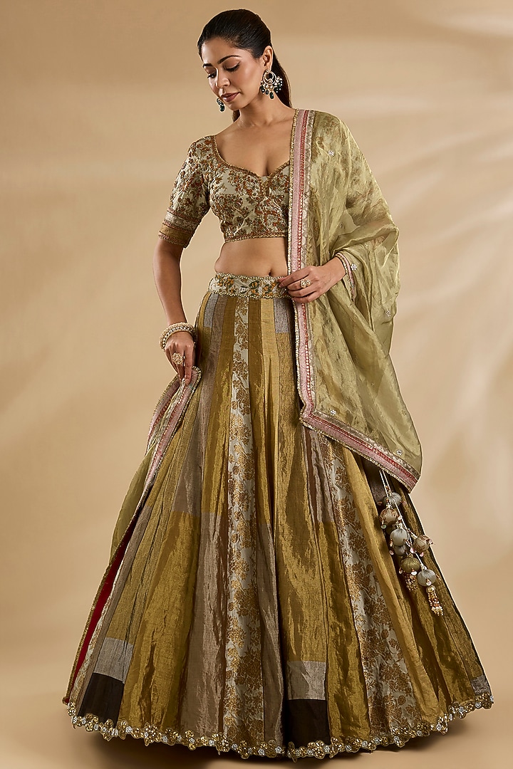 Multi-Colored Tissue Bridal Lehenga Set by aum ashima & asit at Pernia's Pop Up Shop