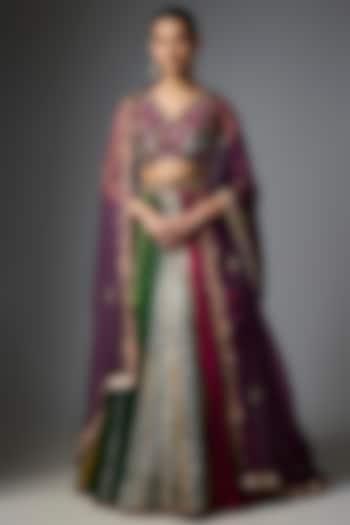 Multi-Colored Silk Embroidered Bridal Lehenga Set by aum ashima & asit at Pernia's Pop Up Shop