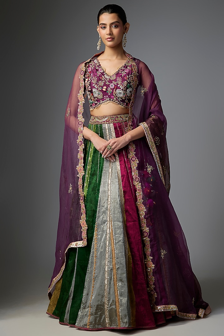 Multi-Colored Silk Embroidered Bridal Lehenga Set by aum ashima & asit at Pernia's Pop Up Shop