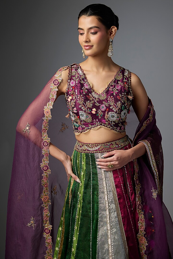 Multi-Colored Silk Embroidered Bridal Lehenga Set by aum ashima & asit at Pernia's Pop Up Shop