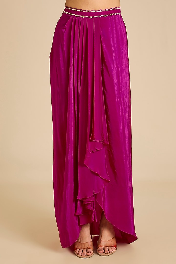 Dark Magenta Silk Cotton Printed & Embroidered Kurta Set by aum ashima & asit at Pernia's Pop Up Shop