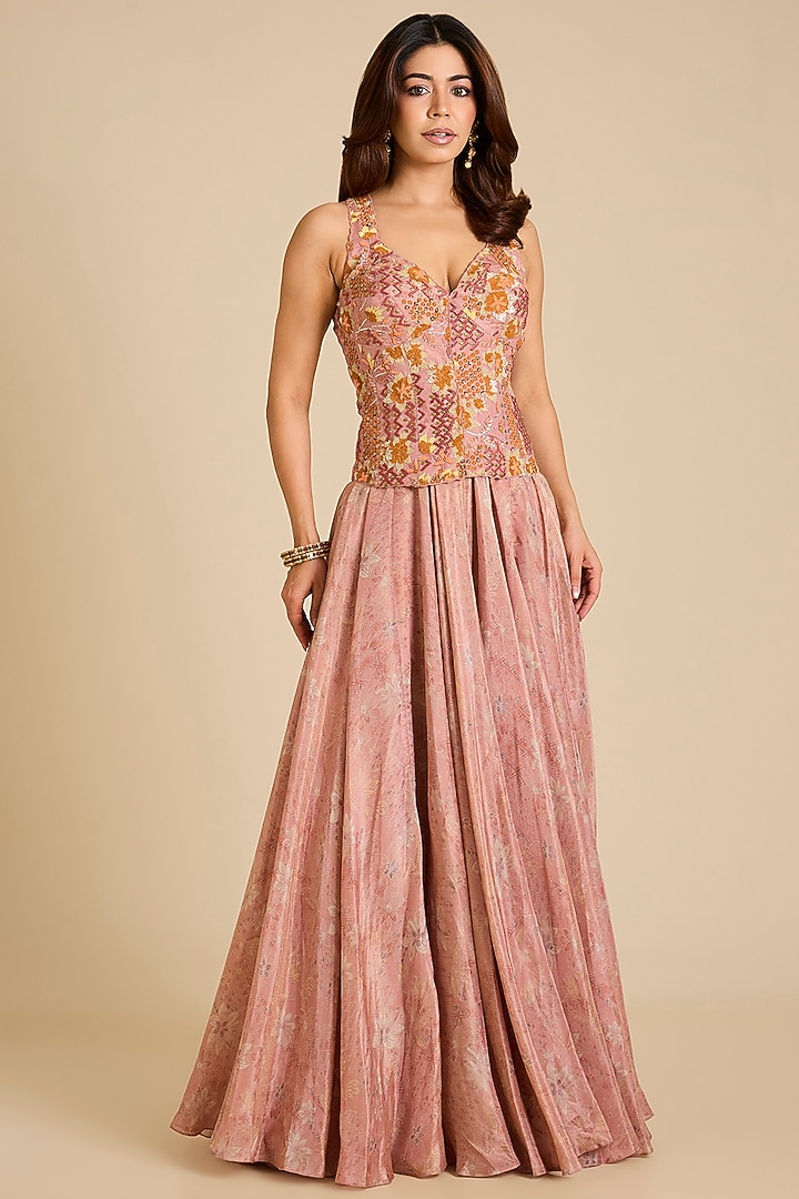 Pink Satin Skirt Set by aum ashima & asit at Pernia's Pop Up Shop