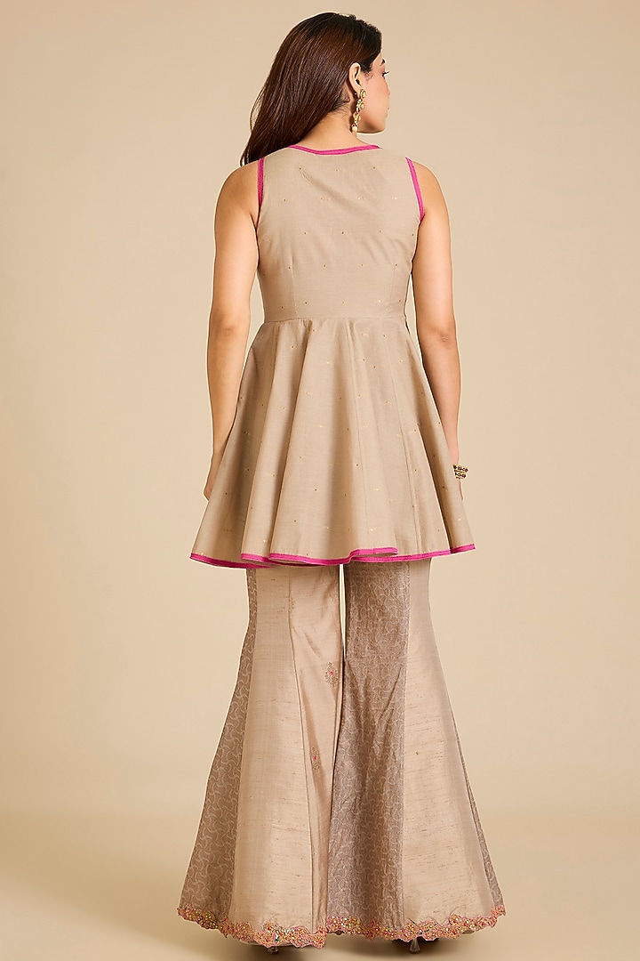 Beige Chanderi Silk Bridal Sharara Set by aum ashima & asit at Pernia's Pop Up Shop