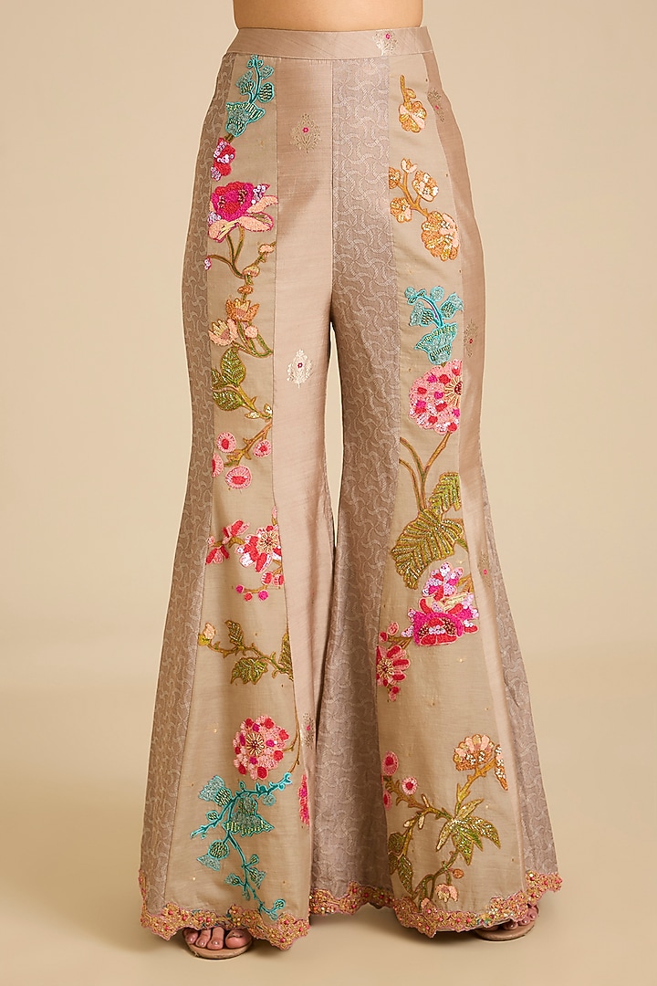 Beige Chanderi Silk Bridal Sharara Set by aum ashima & asit at Pernia's Pop Up Shop