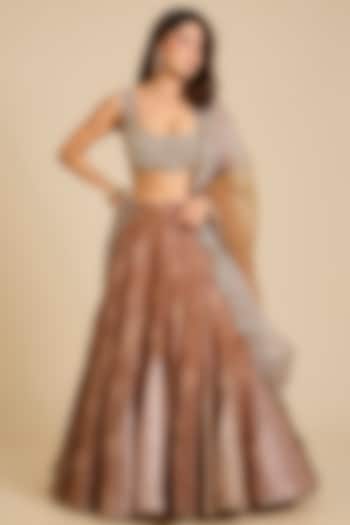 Yellow Tissue & Banarasi Ombre Bridal Lehenga Set by aum ashima & asit at Pernia's Pop Up Shop