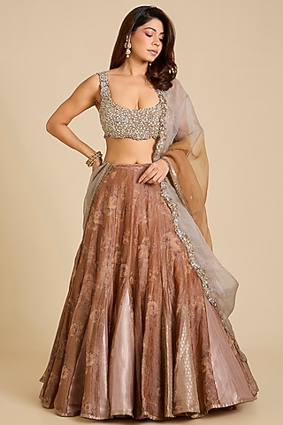 Yellow Tissue & Banarasi Ombre Lehenga Set by aum ashima & asit