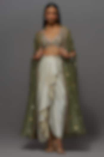 Green Organza Cape Set by aum ashima & asit at Pernia's Pop Up Shop