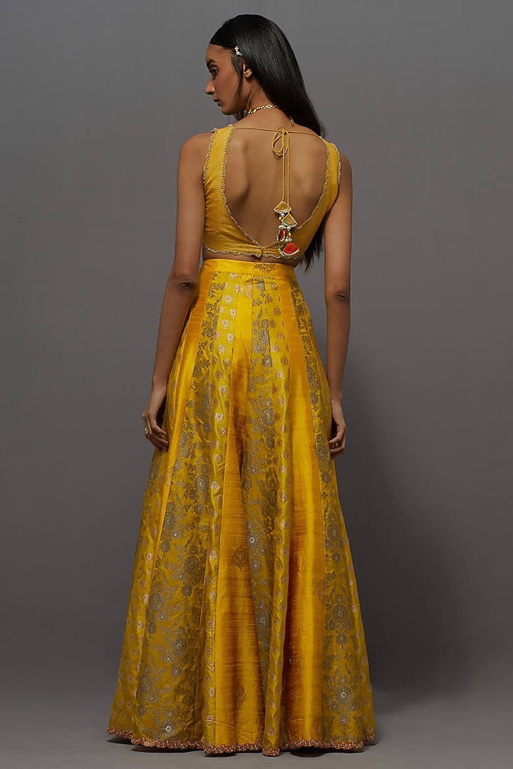 Yellow Silk Embroidered Bridal Sharara Set by aum ashima & asit at Pernia's Pop Up Shop