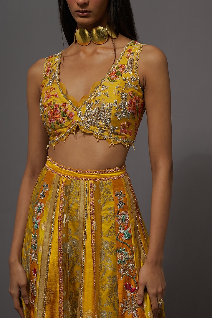 Yellow Silk Embroidered Bridal Sharara Set by aum ashima & asit at Pernia's Pop Up Shop