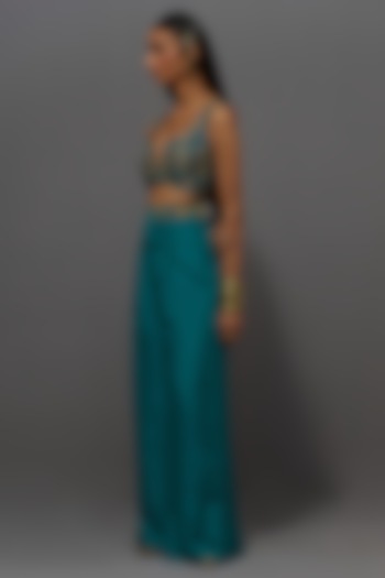 Turquoise Silk Palazzo Pant Set by aum ashima & asit at Pernia's Pop Up Shop