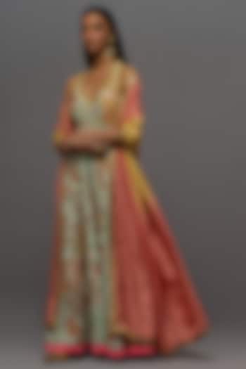 White Cotton Printed & Embroidered Kalidar Wedding Anarkali Set by aum ashima & asit at Pernia's Pop Up Shop