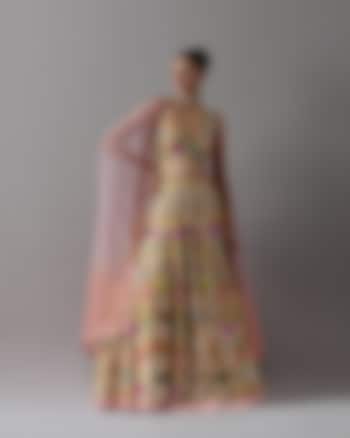 Multi-Colored Raw Silk & Tissue Bridal Lehenga Set by aum ashima & asit at Pernia's Pop Up Shop