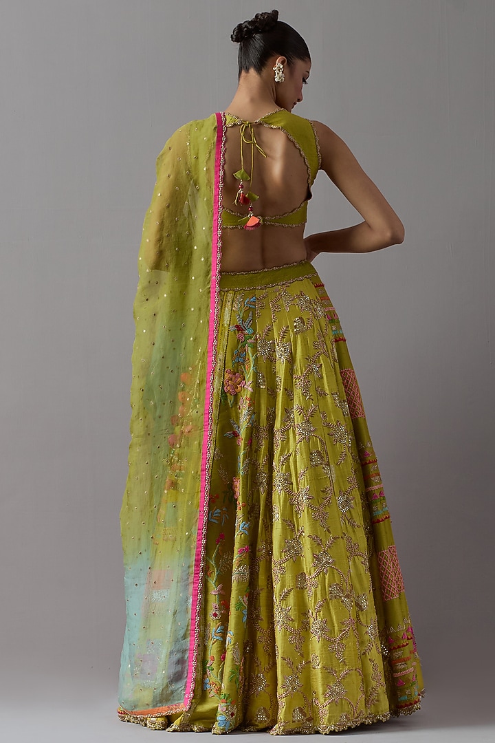 Yellow Raw Silk & Banarasi Bridal Lehenga Set by aum ashima & asit at Pernia's Pop Up Shop