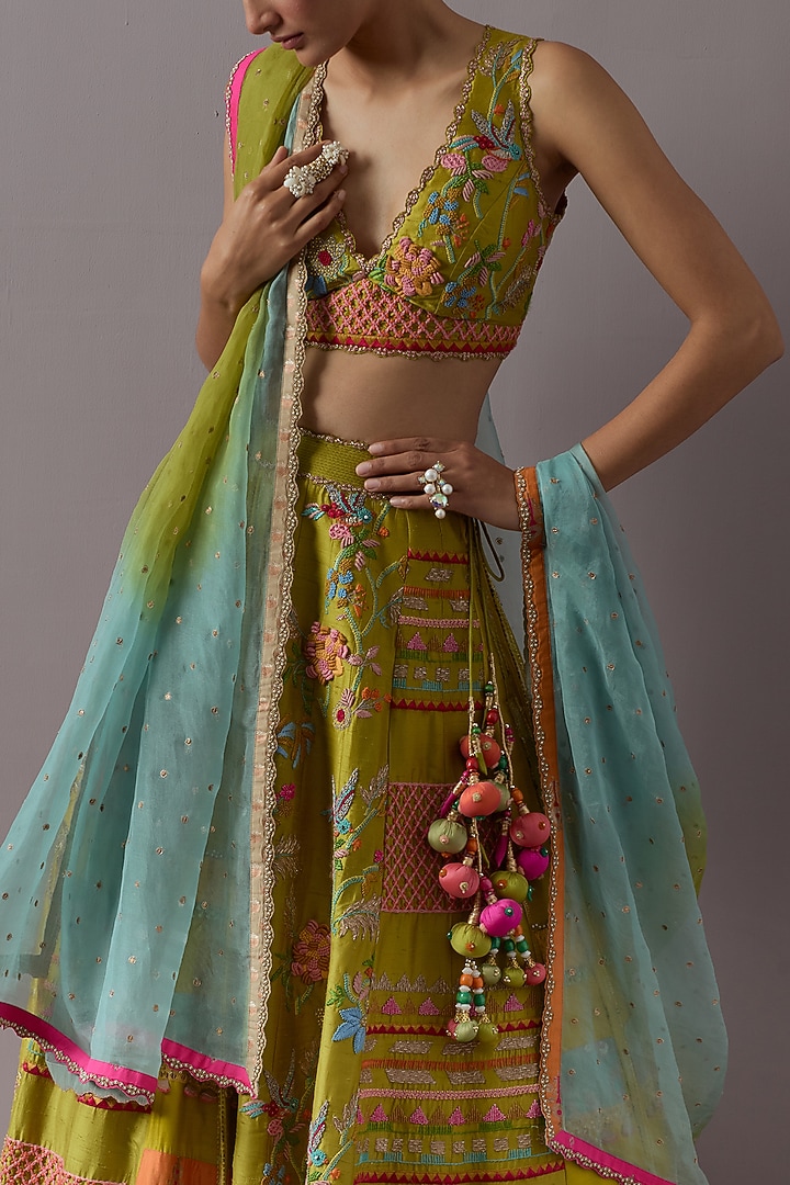 Yellow Raw Silk & Banarasi Bridal Lehenga Set by aum ashima & asit at Pernia's Pop Up Shop