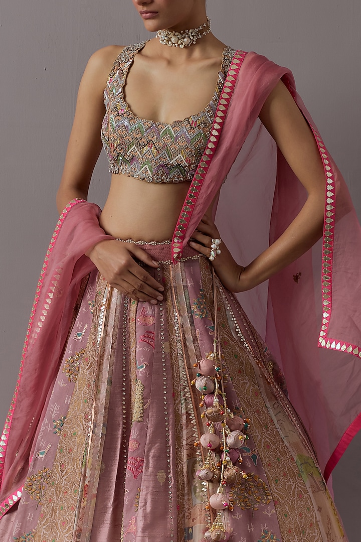 Pink Organza Silk & Banarasi Bridal Lehenga Set by aum ashima & asit at Pernia's Pop Up Shop
