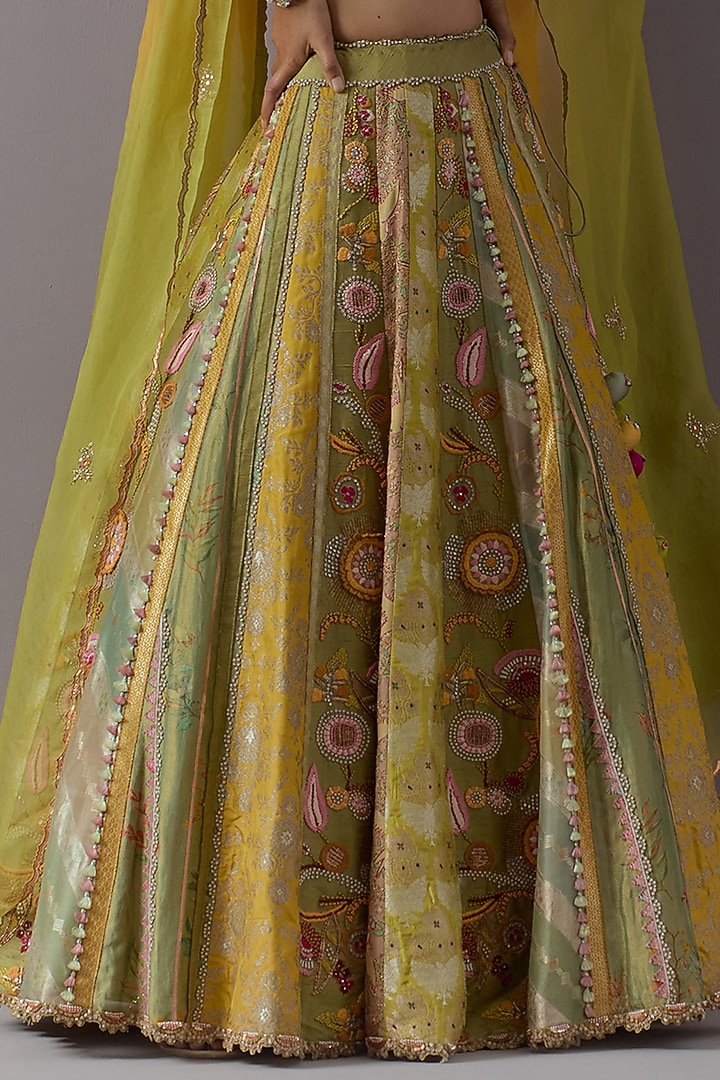 Green Raw Silk & Brocade Bridal Lehenga Set by aum ashima & asit at Pernia's Pop Up Shop