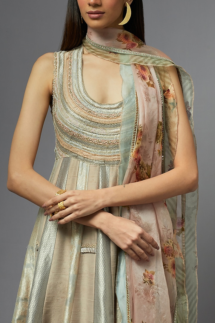 Grey Silk Wedding Anarkali Set by aum ashima & asit at Pernia's Pop Up Shop