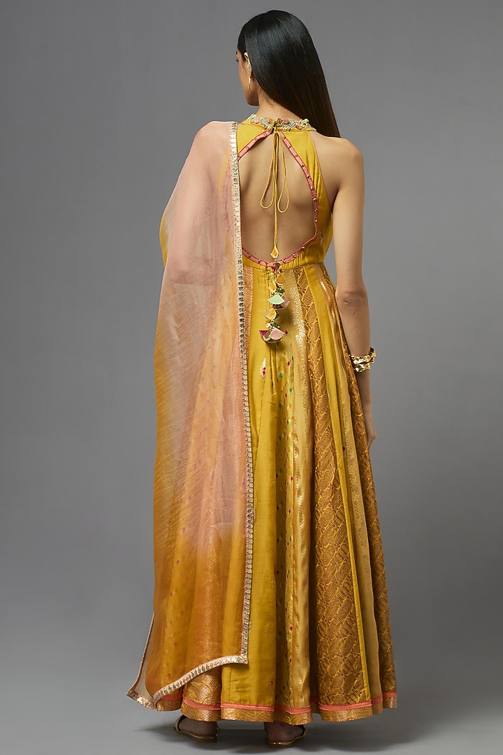 Mustard Silk Bridal Anarkali Set by aum ashima & asit at Pernia's Pop Up Shop