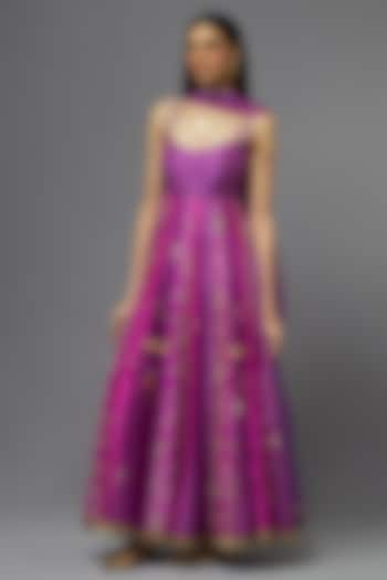 Purple Silk Kalidar Anarkali Set by aum ashima & asit at Pernia's Pop Up Shop