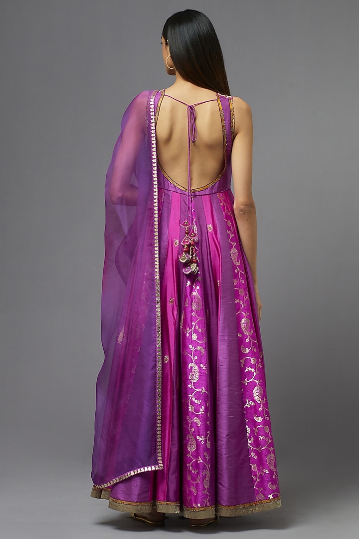 Purple Silk Kalidar Wedding Anarkali Set by aum ashima & asit at Pernia's Pop Up Shop