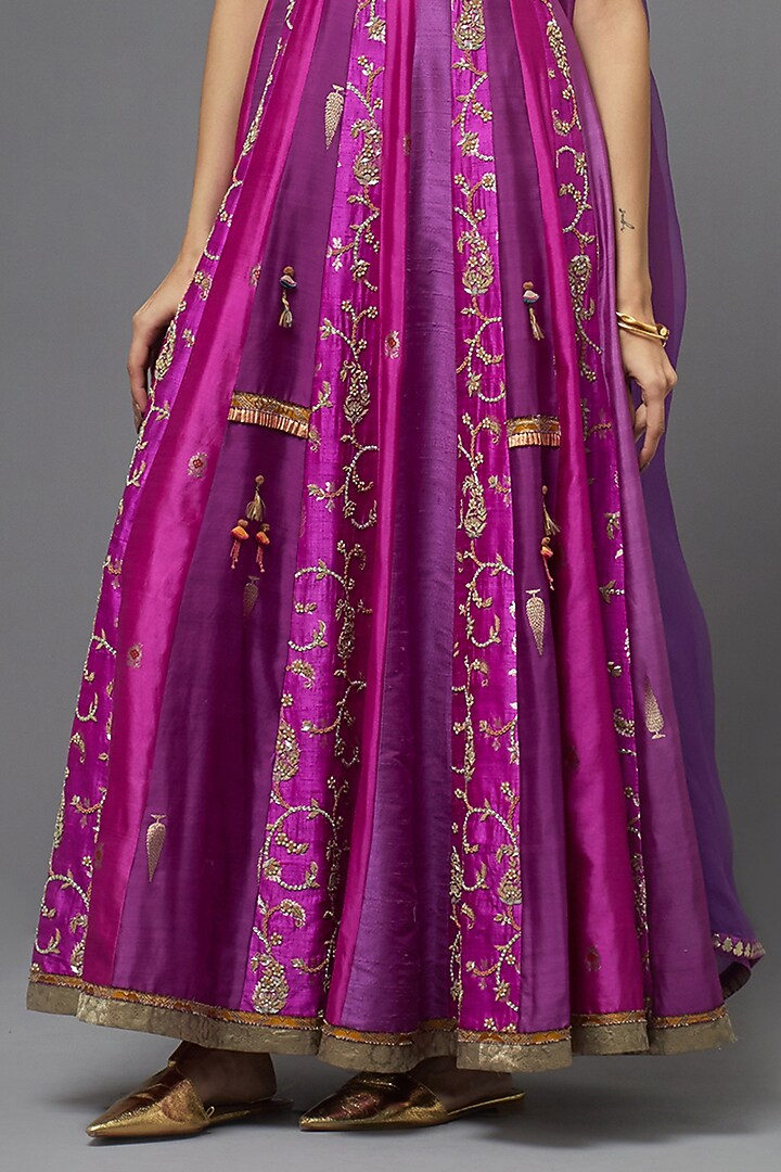 Purple Silk Kalidar Wedding Anarkali Set by aum ashima & asit at Pernia's Pop Up Shop