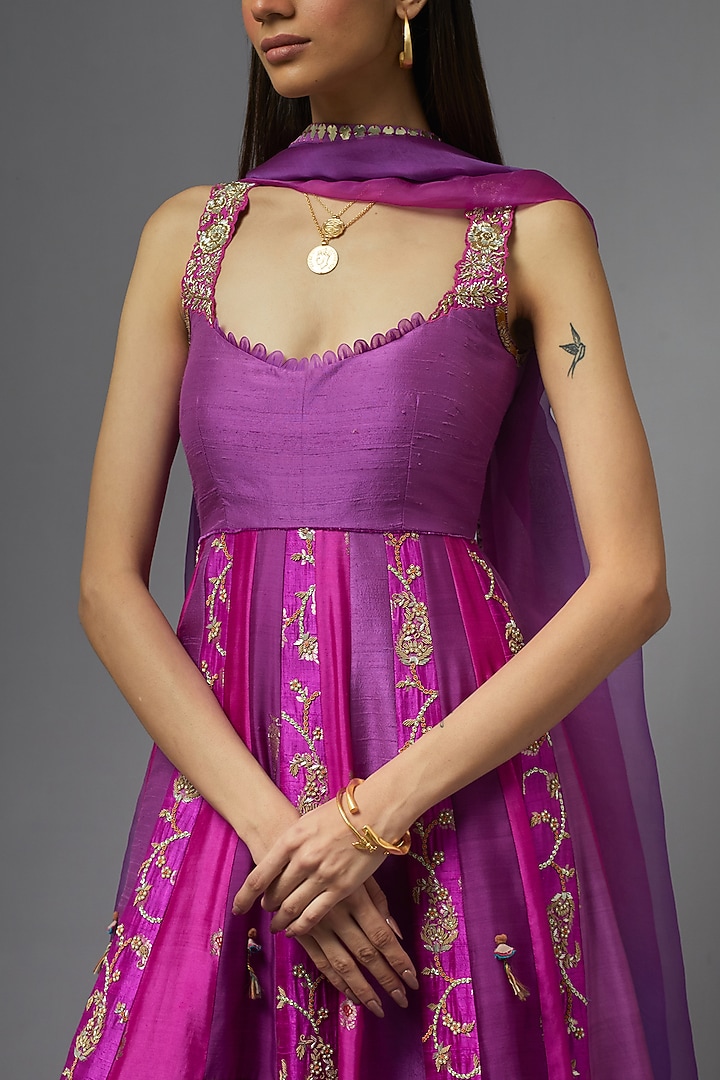 Purple Silk Kalidar Wedding Anarkali Set by aum ashima & asit at Pernia's Pop Up Shop