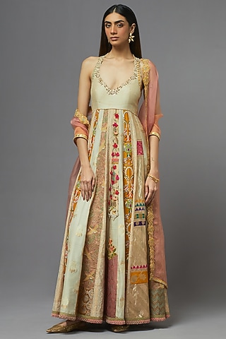 Ivory Silk Kalidar Anarkali Set by aum ashima & asit