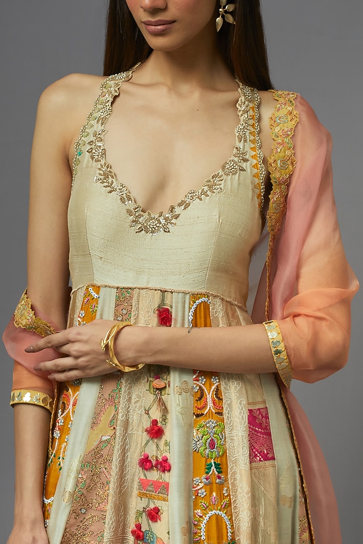 Ivory Silk Kalidar Bridal Anarkali Set by aum ashima & asit at Pernia's Pop Up Shop