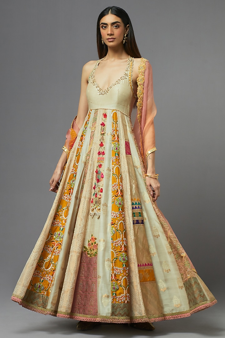 Ivory Silk Kalidar Bridal Anarkali Set by aum ashima & asit at Pernia's Pop Up Shop