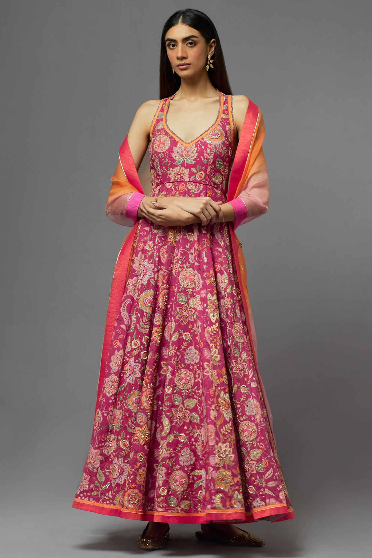 Fuchsia Silk Kalidar Wedding Anarkali Set by aum ashima & asit at Pernia's Pop Up Shop