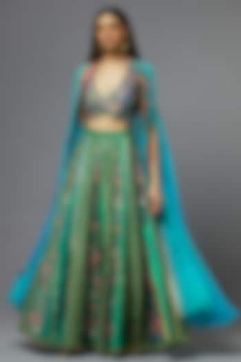 Turquoise Silk Sharara Set by aum ashima & asit at Pernia's Pop Up Shop