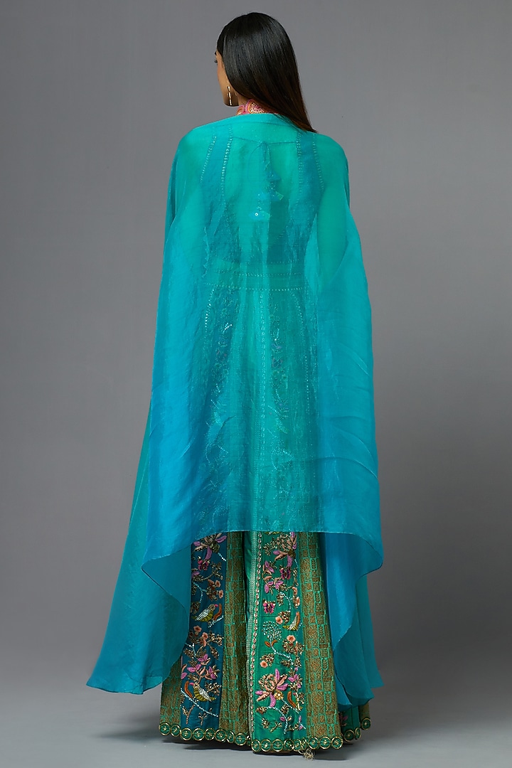 Turquoise Silk Bridal Sharara Set by aum ashima & asit at Pernia's Pop Up Shop