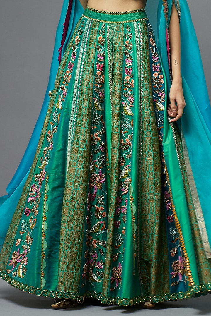 Turquoise Silk Bridal Sharara Set by aum ashima & asit at Pernia's Pop Up Shop
