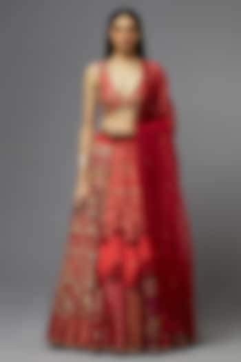 Red Silk Bridal Lehenga Set by aum ashima & asit at Pernia's Pop Up Shop