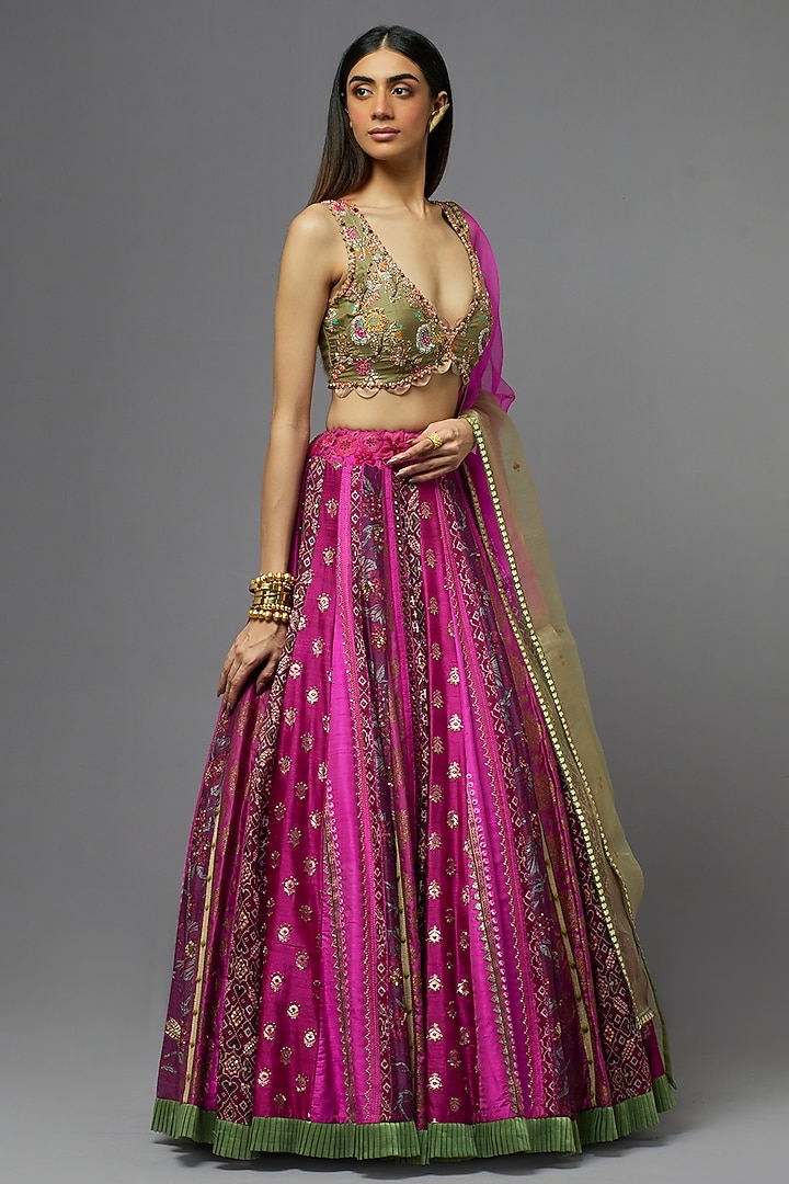 Plum Silk Bridal Lehenga Set by aum ashima & asit at Pernia's Pop Up Shop