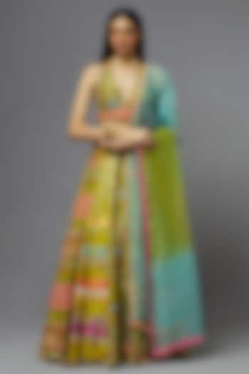 Lime Green Silk Bridal Lehenga Set by aum ashima & asit at Pernia's Pop Up Shop