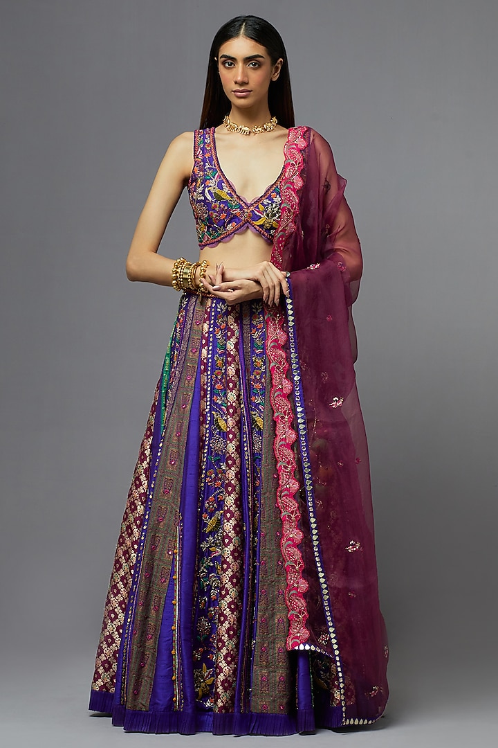 Purple Silk Bridal Lehenga Set by aum ashima & asit at Pernia's Pop Up Shop