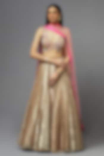 Metal Silk Bridal Lehenga Set by aum ashima & asit at Pernia's Pop Up Shop