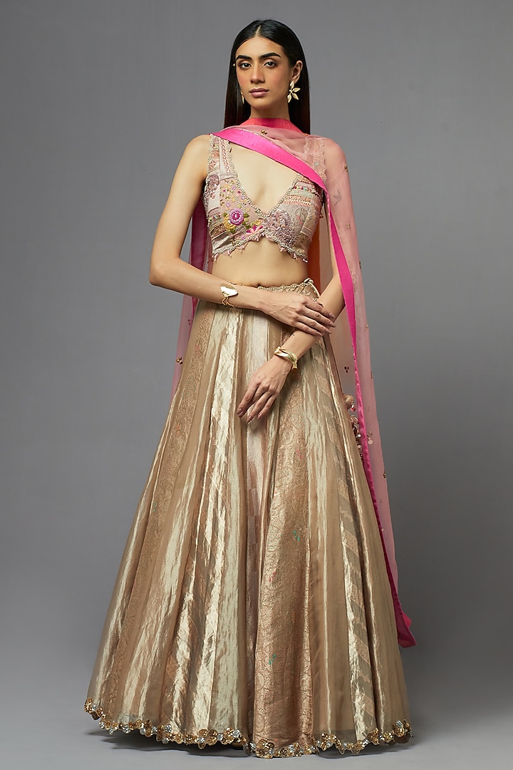 Metal Silk Bridal Lehenga Set by aum ashima & asit at Pernia's Pop Up Shop